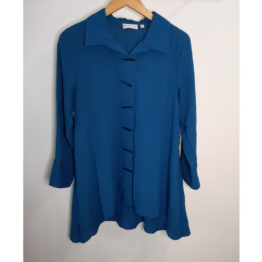 Habitat Clothes to Live In Teal Turquoise Toggle Button Tunic Blouse XS